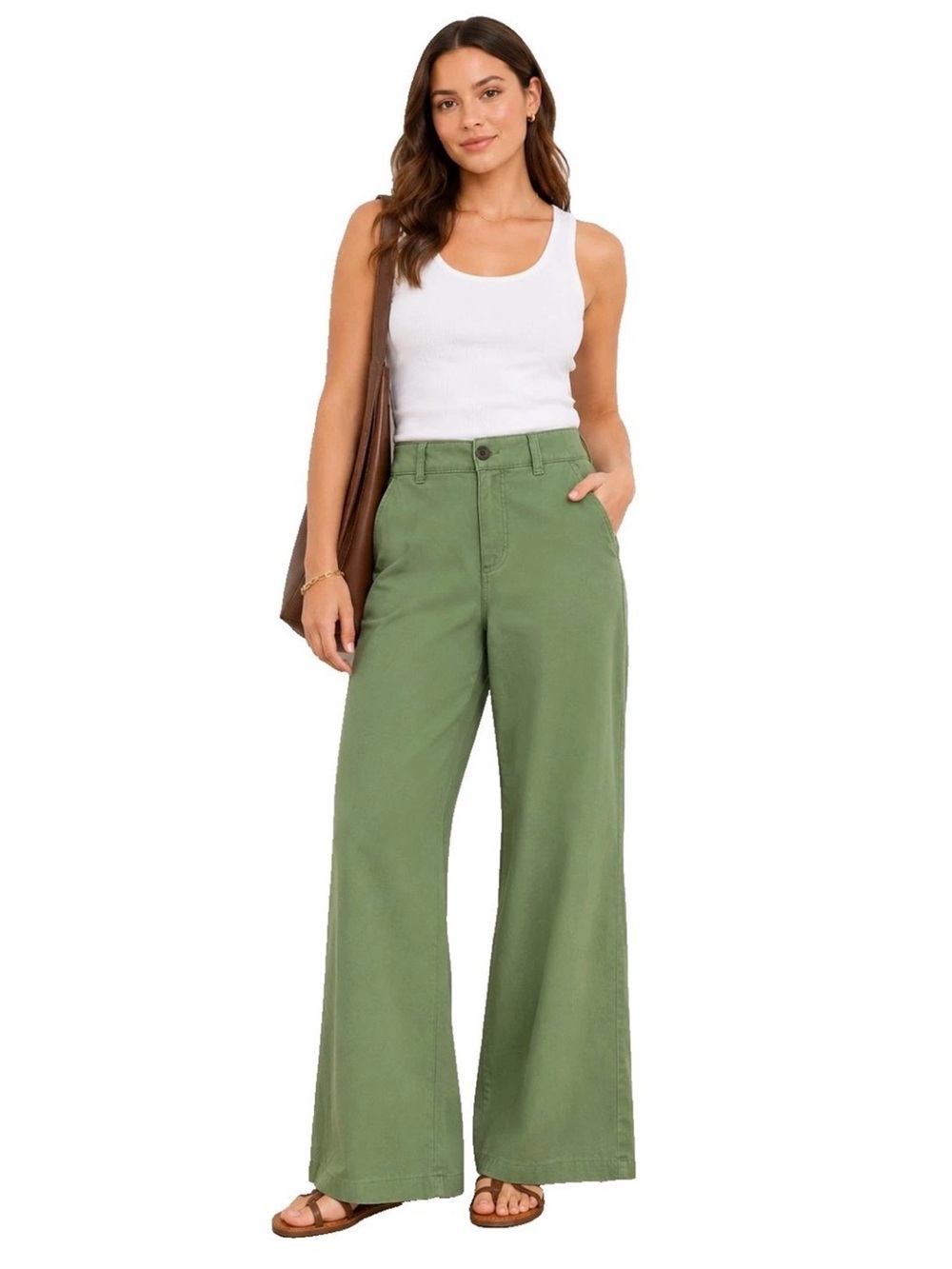 Wide Leg Sage Green Chino Pants size 12